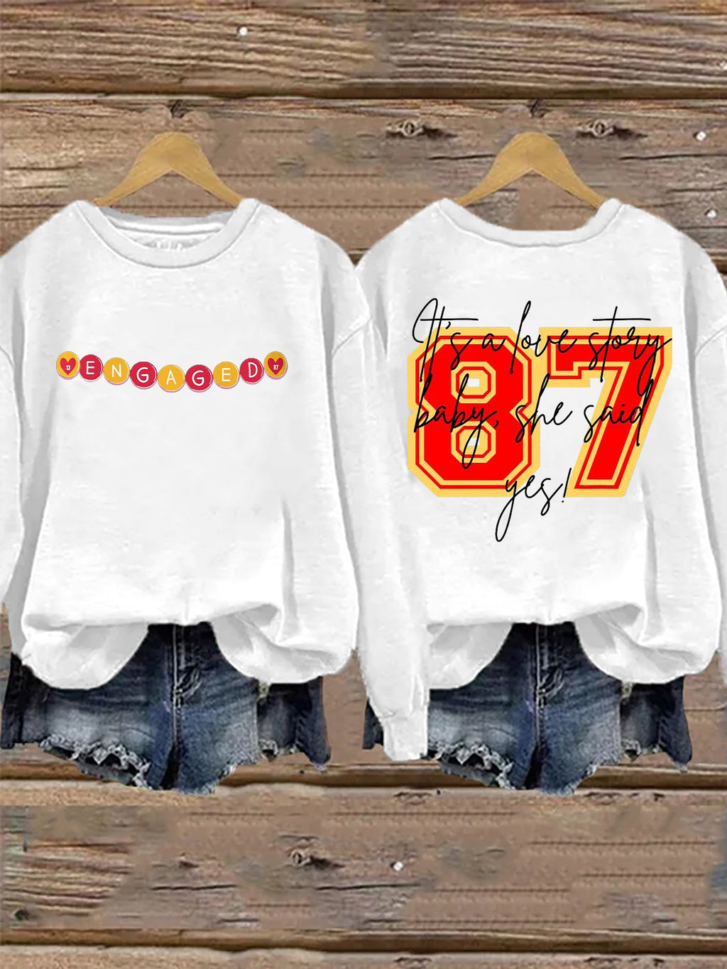 Retro 87 Engaged It’s A Love Story, She Said Yes Print Sweatshirt
