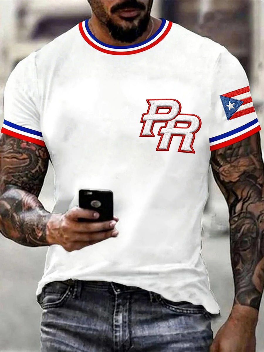 Men's Puerto Rico Baseball Print Casual T-shirt