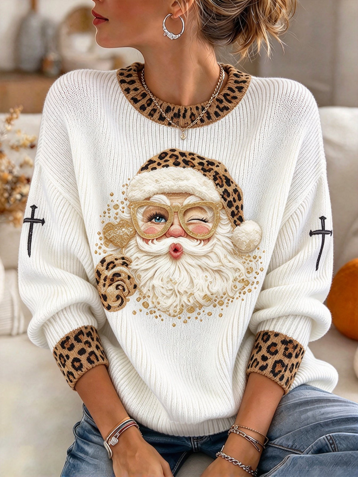Women's Christmas Print Casual Knit Top