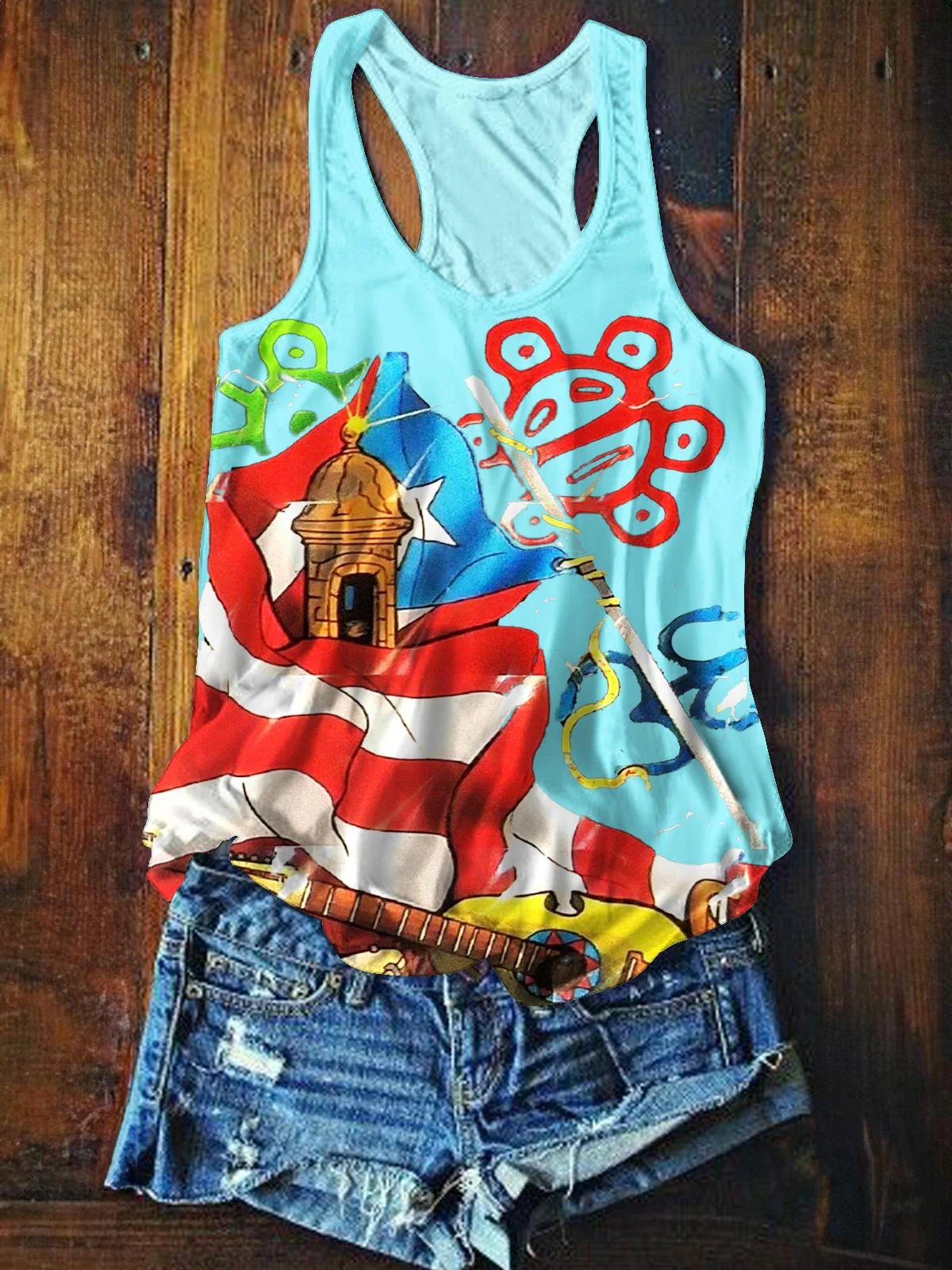 Puerto Rico Singer Printed Casual Tank Top