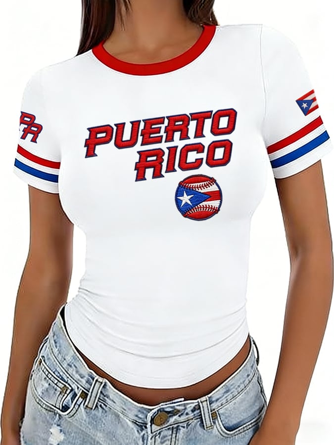 Women's Retro Baseball  Print T-Shirt