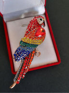 Rhinestone Crystals Parrot Brooch Tropical Bird