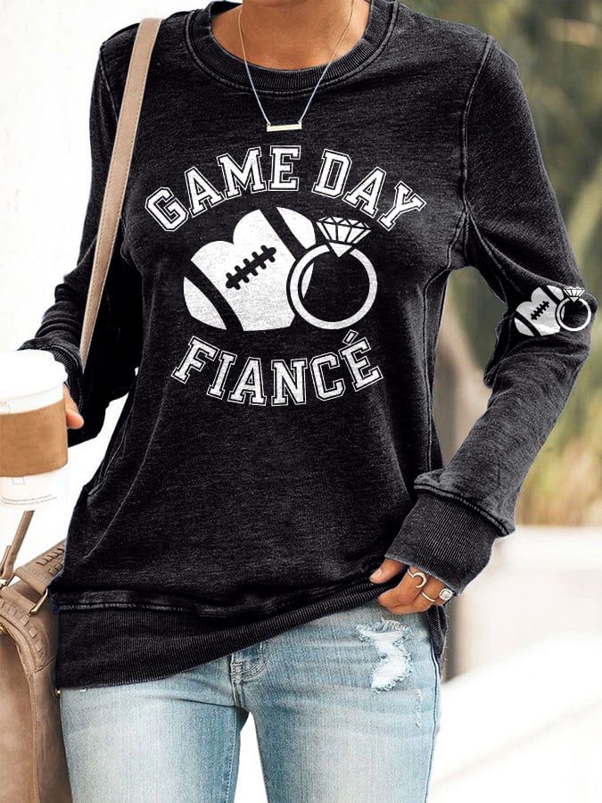 Retro Football Game Day Fiance Print Sweatshirt