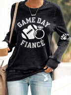 Retro Football Game Day Fiance Print Sweatshirt