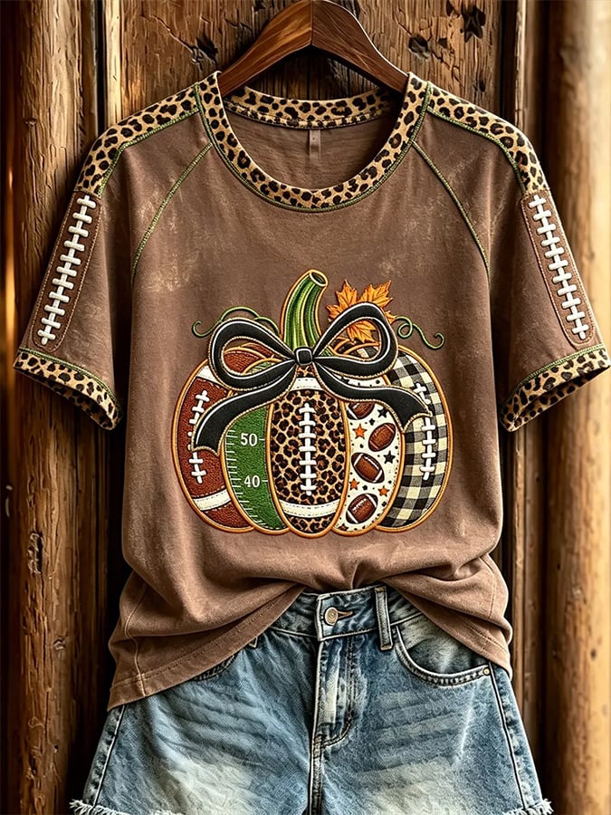 Women's Autumn Pumpkin Pattern Casual Short-Sleeve T-Shirt