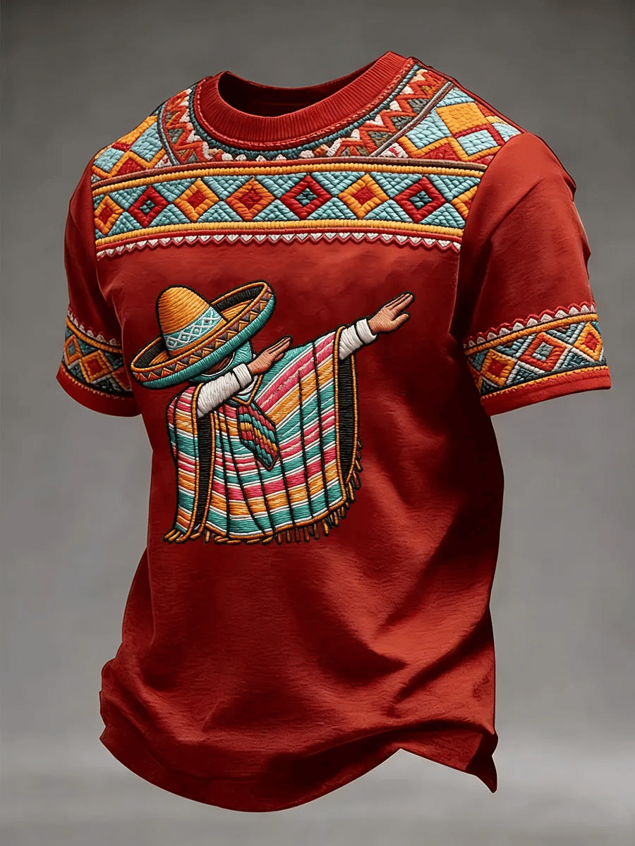 Men's Retro Cinco De Drinko Print Casual T-Shirt