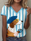 Women's Funny Dog Coffee Print T-Shirt