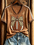 Women's Football Inspired Fall Pumpkin Print T-shirt