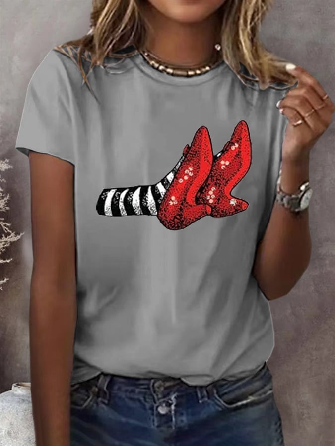 Women's Halloween Red Shoes Printed Casual T-Shirts