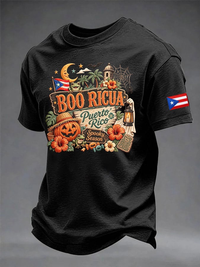 Men's Puerto Rico Halloween Printed Short-Sleeve T-Shirt