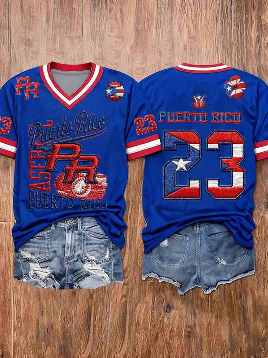 Women's Puerto Rico Baseball  Print T-Shirt