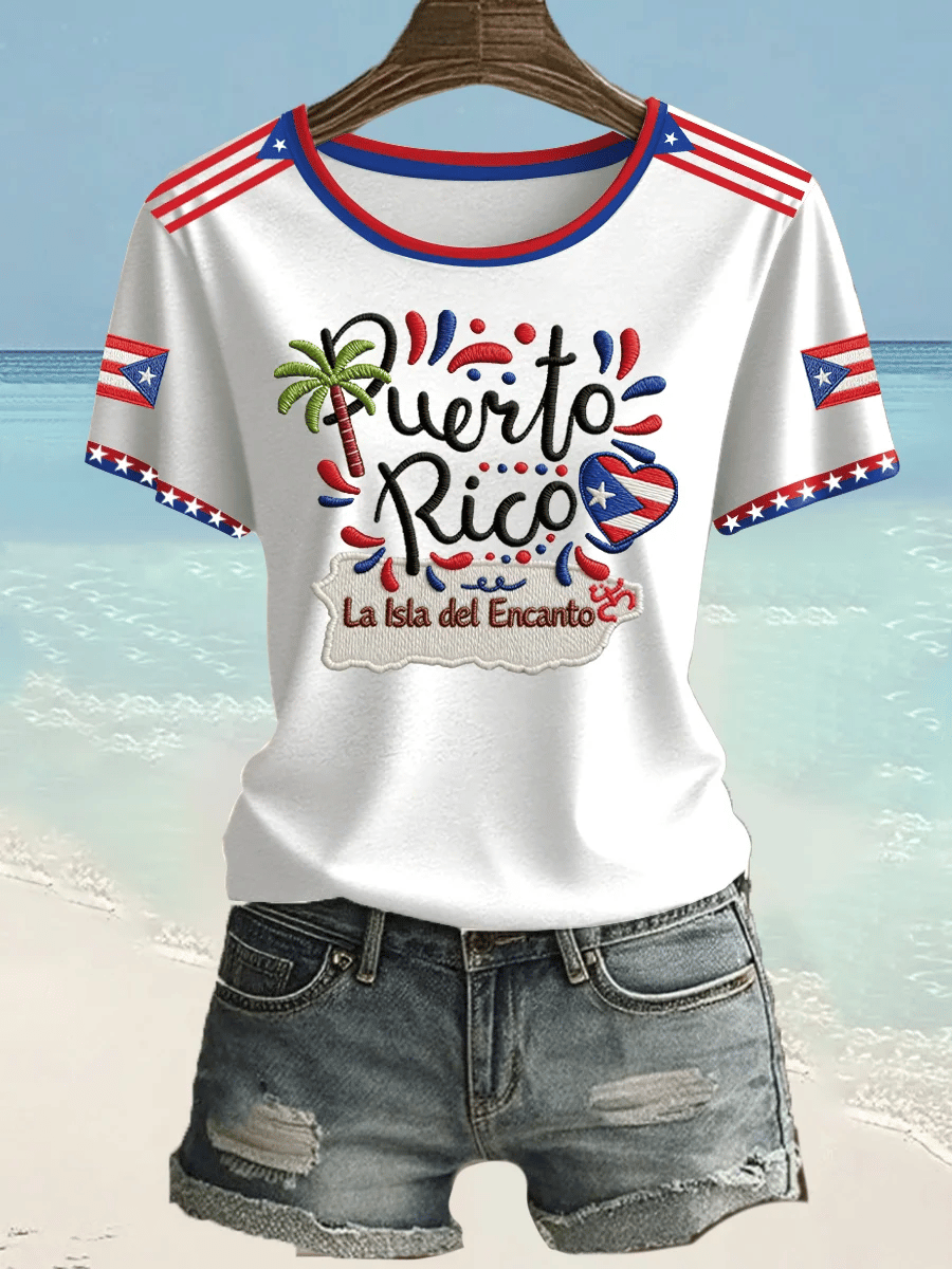 Women's Puerto Rico Print Casual T-shirt