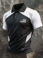 Men's Retro Patriotic Color-Block Short-Sleeve Polo Shirt
