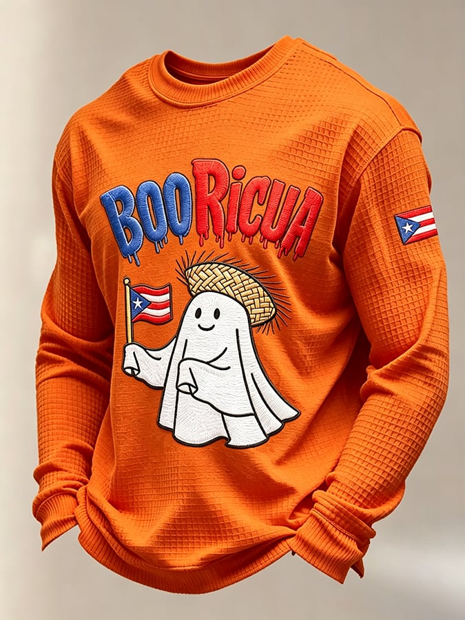 Men's Boricua Halloween Waffle-Knit Long-Sleeve Top