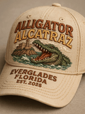 Retro Alligator Alcatraz Funny Florida Everglades Art Print Baseball Cap