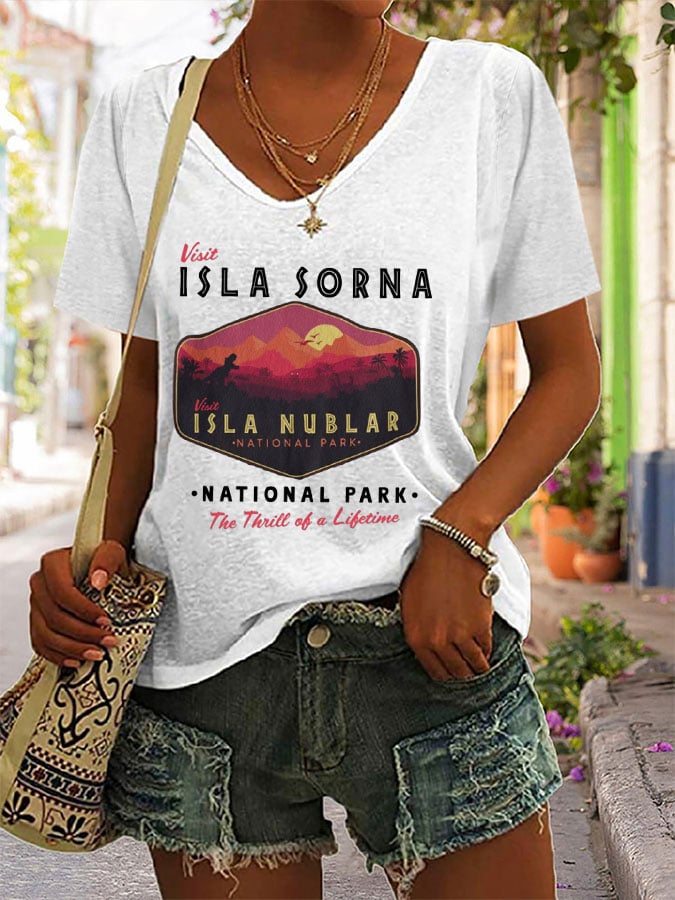 Women's Dinosaur Print V-Neck T-Shirt