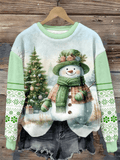 Women's Christmas Snowman Print Casual Flannel Long Sleeve Sweatshirt