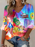 Puerto Rican Patchwork Colorful Printed Long Sleeve Top