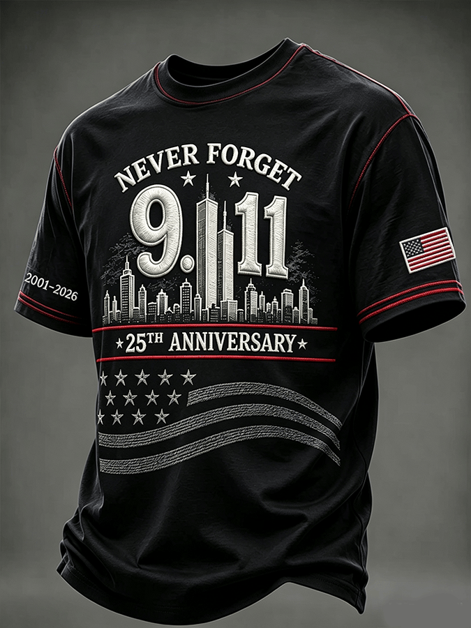 Men's "Never Forget 9/11" Design Comfortable Crew Neck Retro T-Shirt