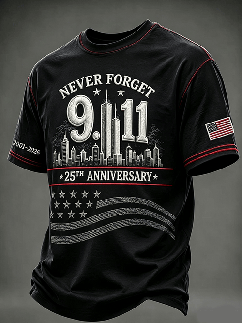 Men's "Never Forget 9/11" Design Comfortable Crew Neck Retro T-Shirt
