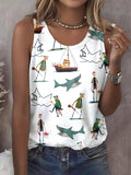 Women's Shark Art Print Crew Neck Tank