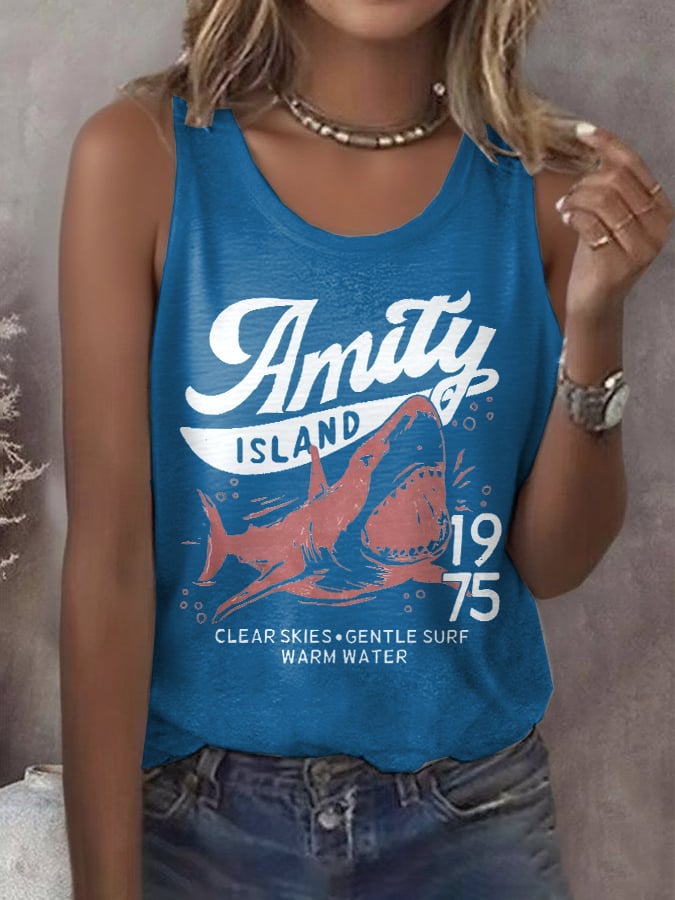 Women's Amity Island 1975 Clear Skies Gentle Surf Warm Water  Printed Vest