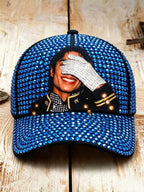 Unisex Retro Commemorative Baseball Cap: "King of Music" Faux Rhinestone Print
