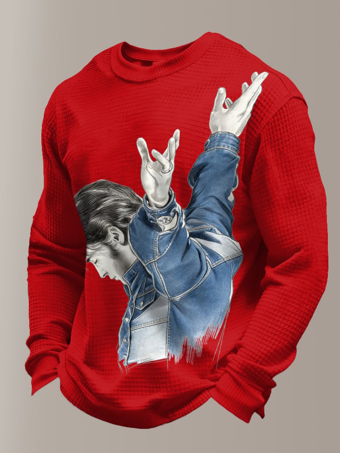 Men's Retro King Of Rock And Roll Printed Casual Top