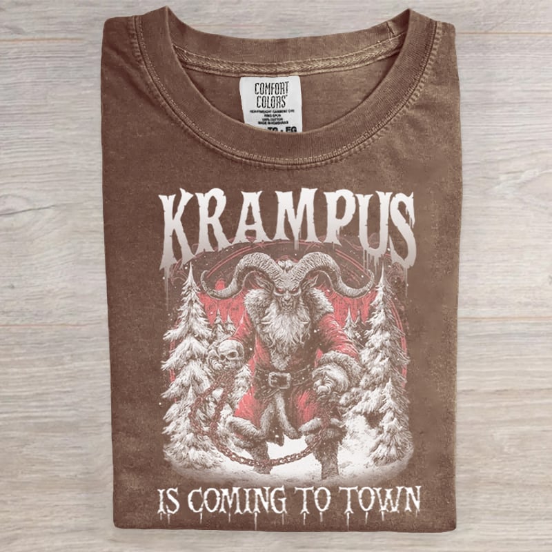 Krampus Is Coming To Town Horror Dark Christmas Art Print T-Shirt