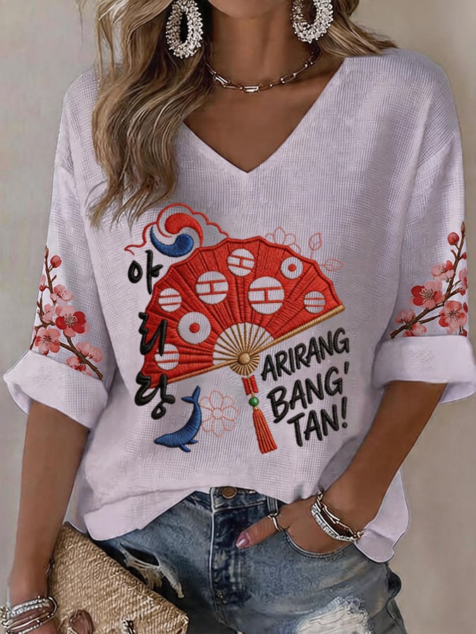Women's Music Art Print V-Neck Top