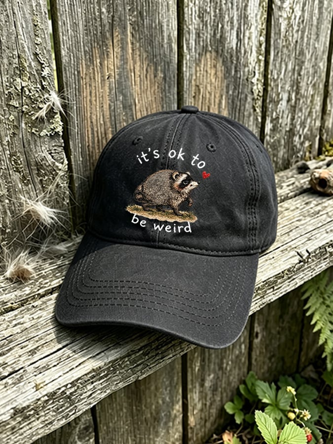Retro Jimothy Raccoon It's Ok To Be Weird Print Baseball Cap