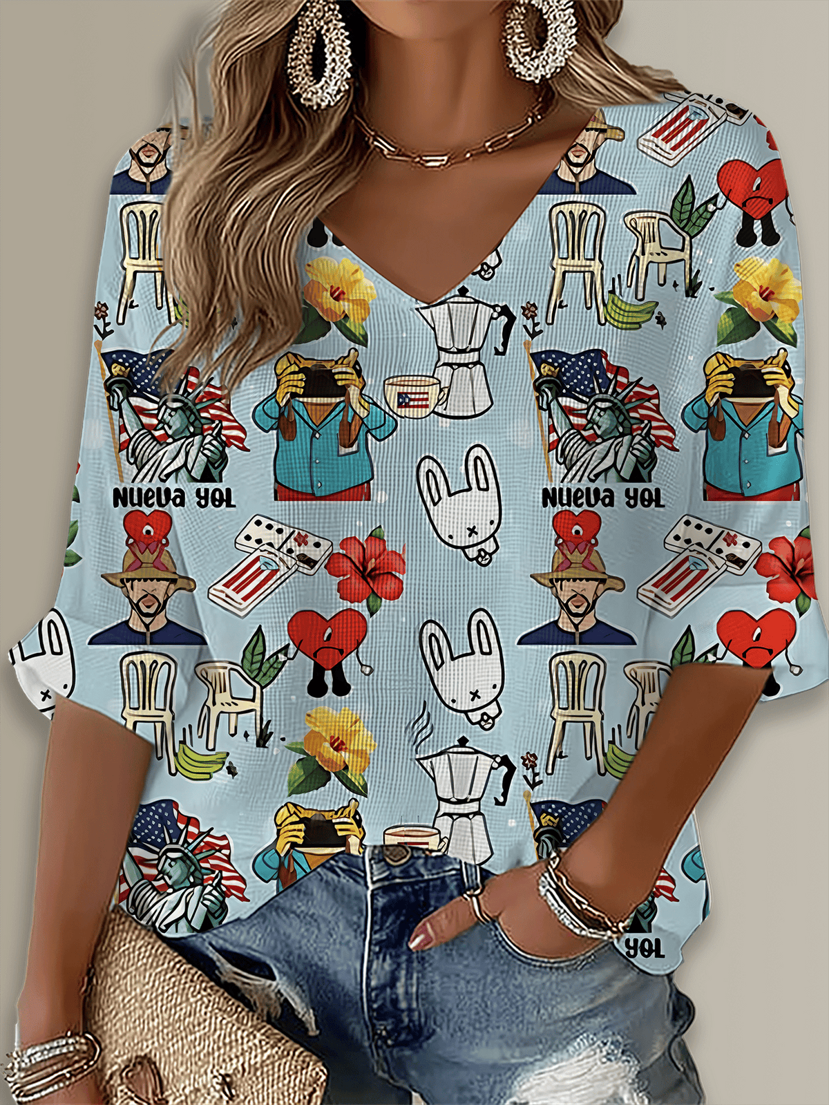 Puerto Rico Li Navidad Christmas Printed Long Sleeve Top