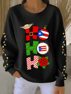 Women's Puerto Rican Christmas Print Knit Crew Neck Long Sleeve Top