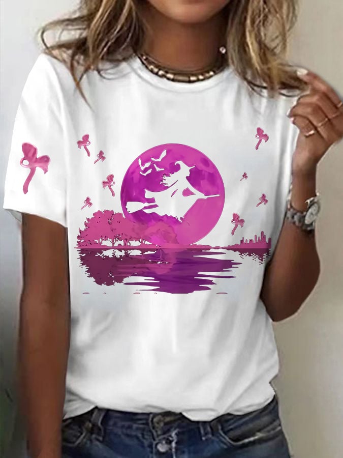 Women's Witch Cat  Printed Short-Sleeved T-Shirt