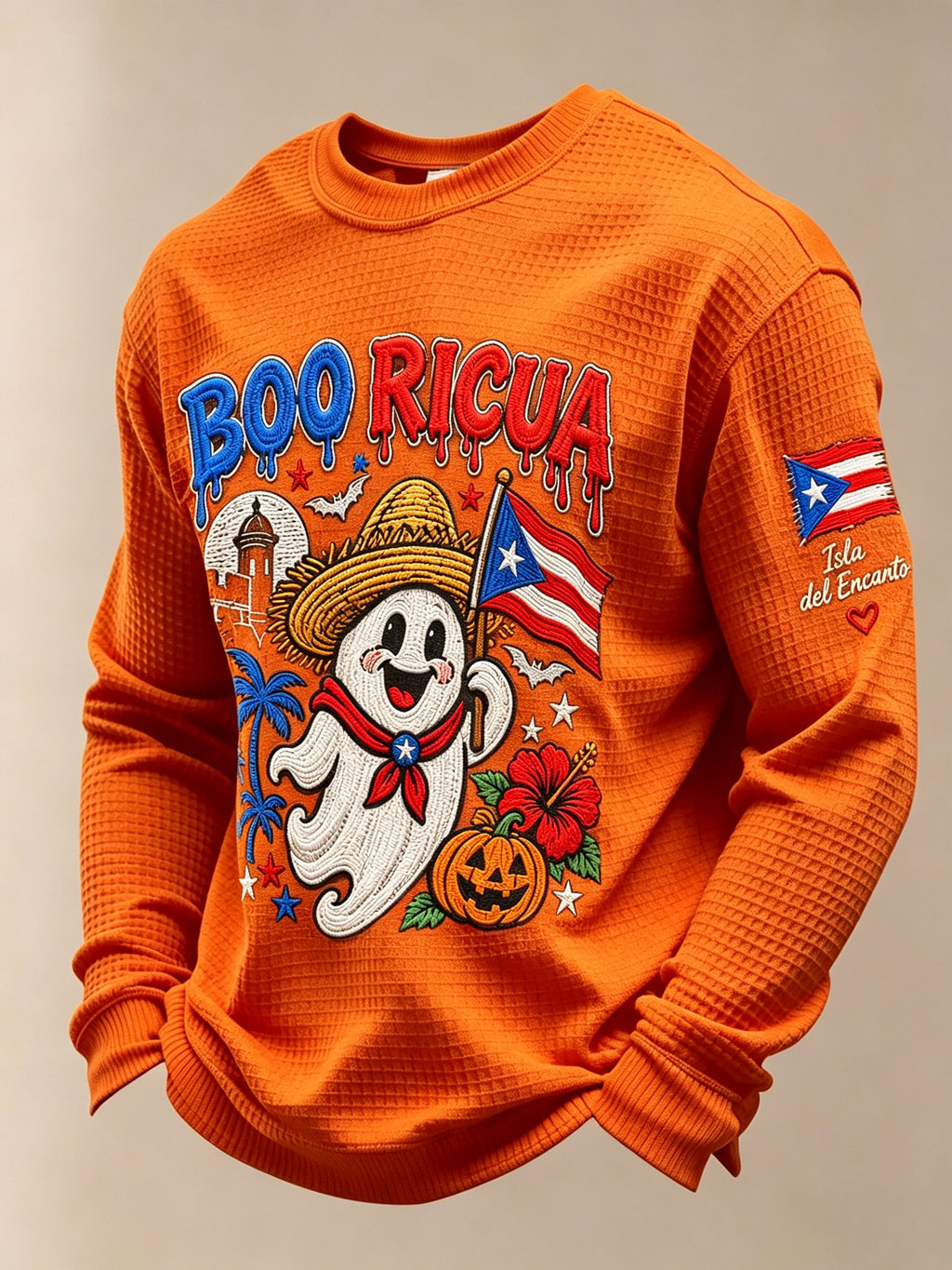 Men's Boricua Halloween Waffle-Knit Long-Sleeve Top