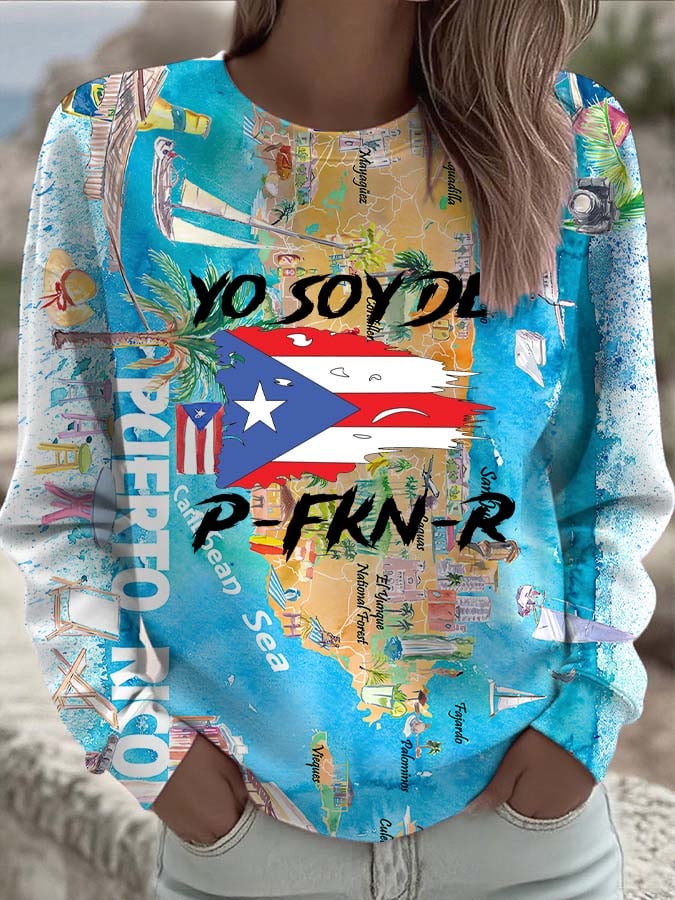 Puerto Rico Singer Boricua Decorate Printed Sweatshirt