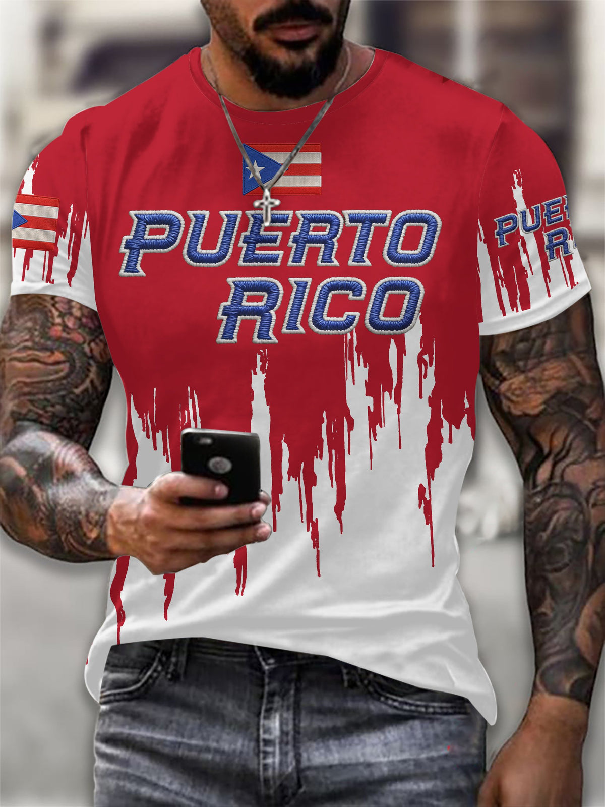 Men's Puerto Rico Baseball Game Day Printed T-Shirt