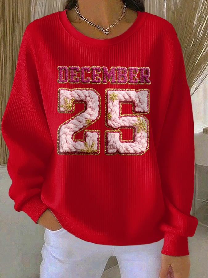 Retro Christmas December 25 Print Sweatshirt
