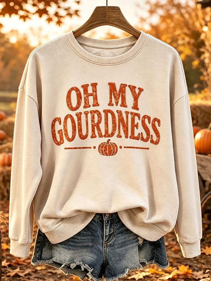 Women's Oh My Gourdness Funny Fall Print Casual Sweatshirt