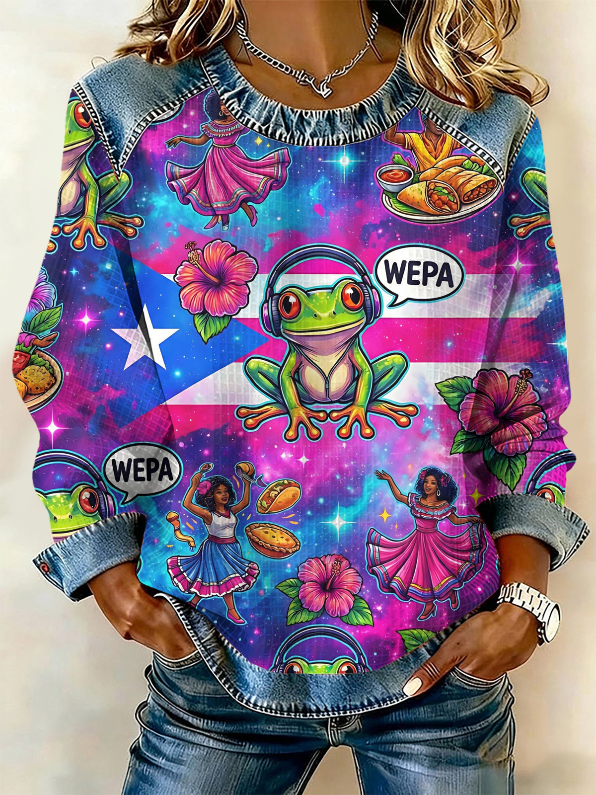 Puerto Rico Christmas Printed Patchwork Casual Sweatshirt