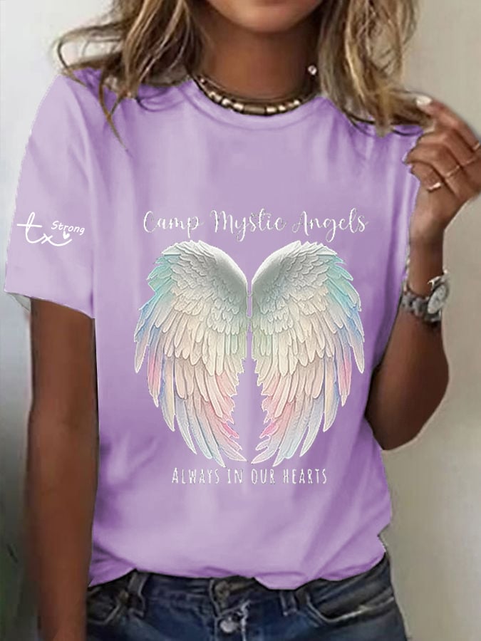Women's Mysterious Camp Angels Are Forever in Our Hearts Printed Casual T-shirt