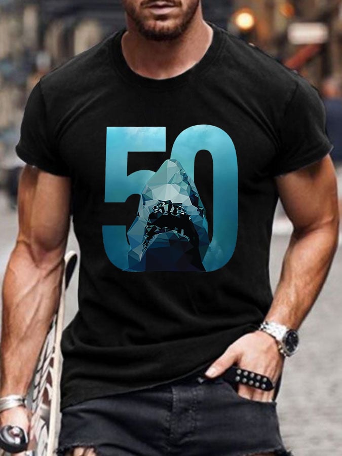 Men's Shark 50th Anniversary Printing T Shirt