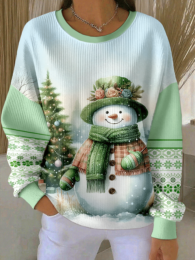 Women's Christmas Print Knitted Crew Neck Long Sleeve Top