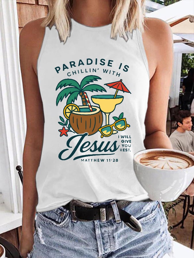 Women's Chillin' With Jesus Printed Crew Neck Vest