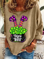 Women's Halloween Witch Print Crew Neck Sweatshirt