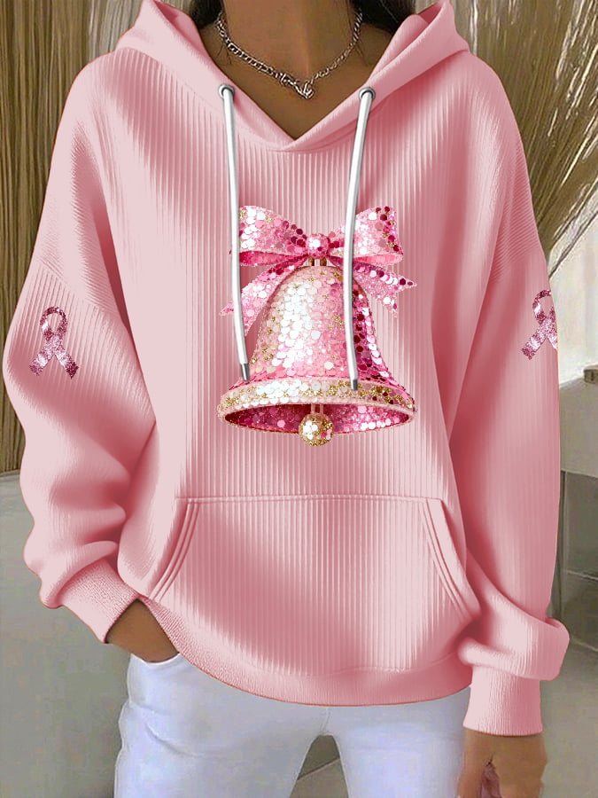 Women's Casual Breast Cancer Awareness Christmas Hoodie