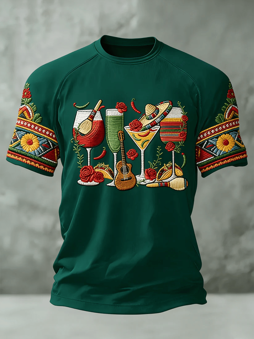 Men's Retro Cinco de Mayo Print Raglan Sleeve T-Shirt