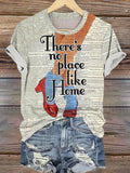 There's No Place Like Home Print Casual V-Neck T-Shirt