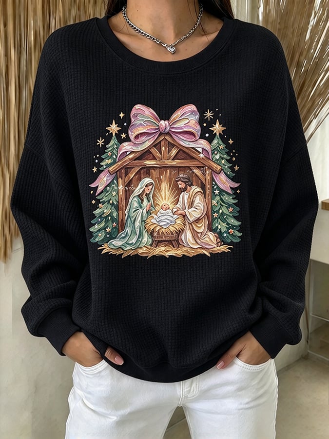 Women's Christmas Nativity Print Casual Sweatshirt