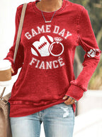 Retro Football Game Day Fiance Print Sweatshirt